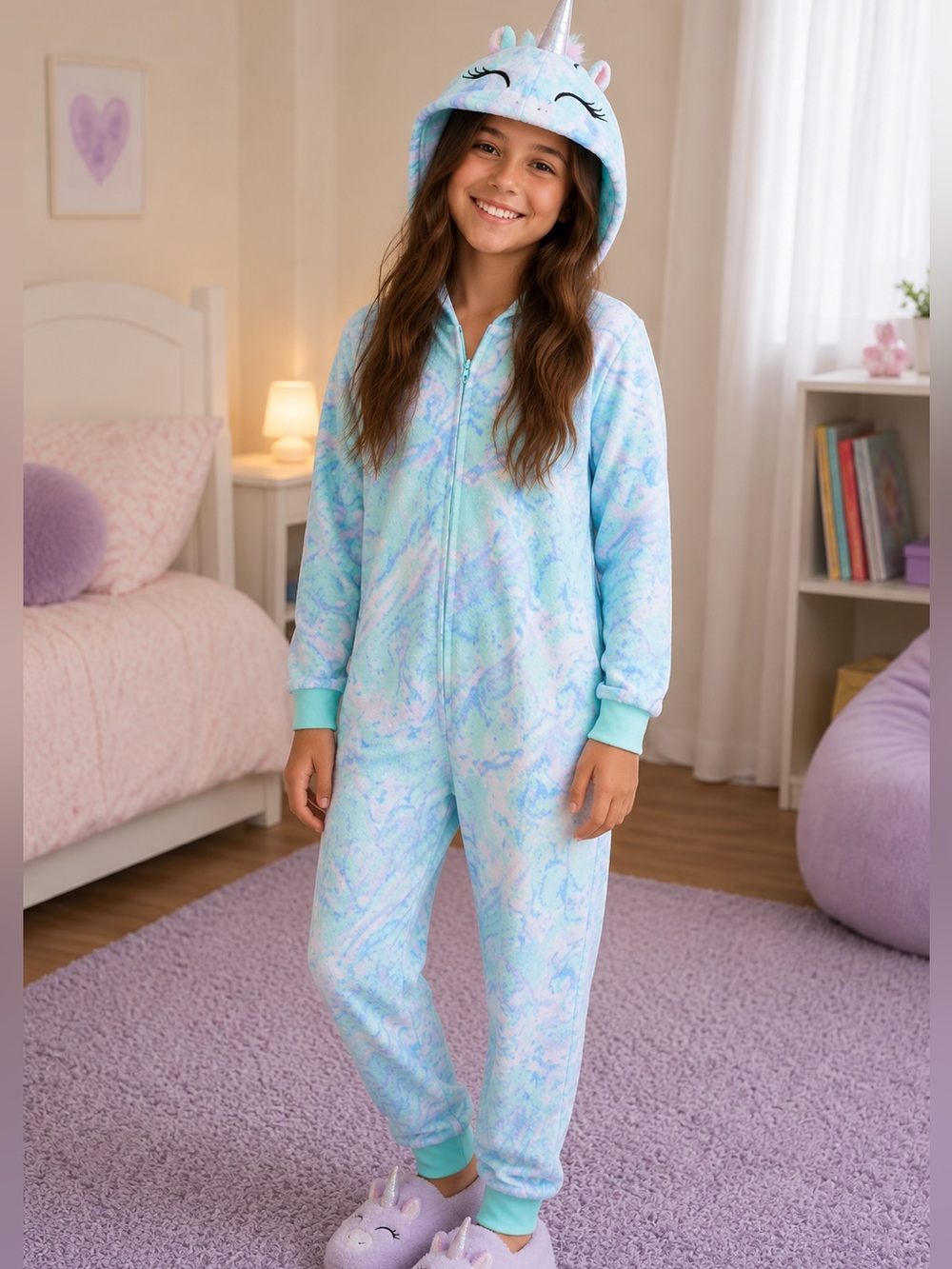 Girls SO Critter One-Piece Fleece Pajamas in Unicorn
